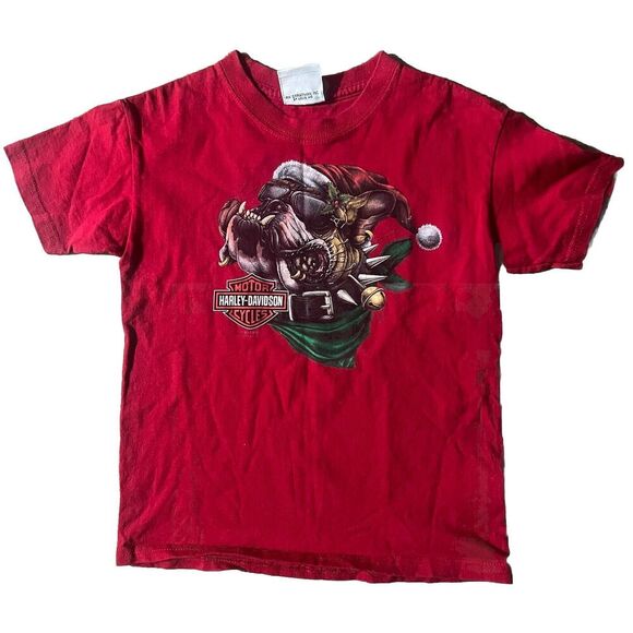 KIDS YOUTH SIZE Small 6-7 T- shirt Harley Davidson Dog Santa Hat Christmas EUC - Picture 1 of 6